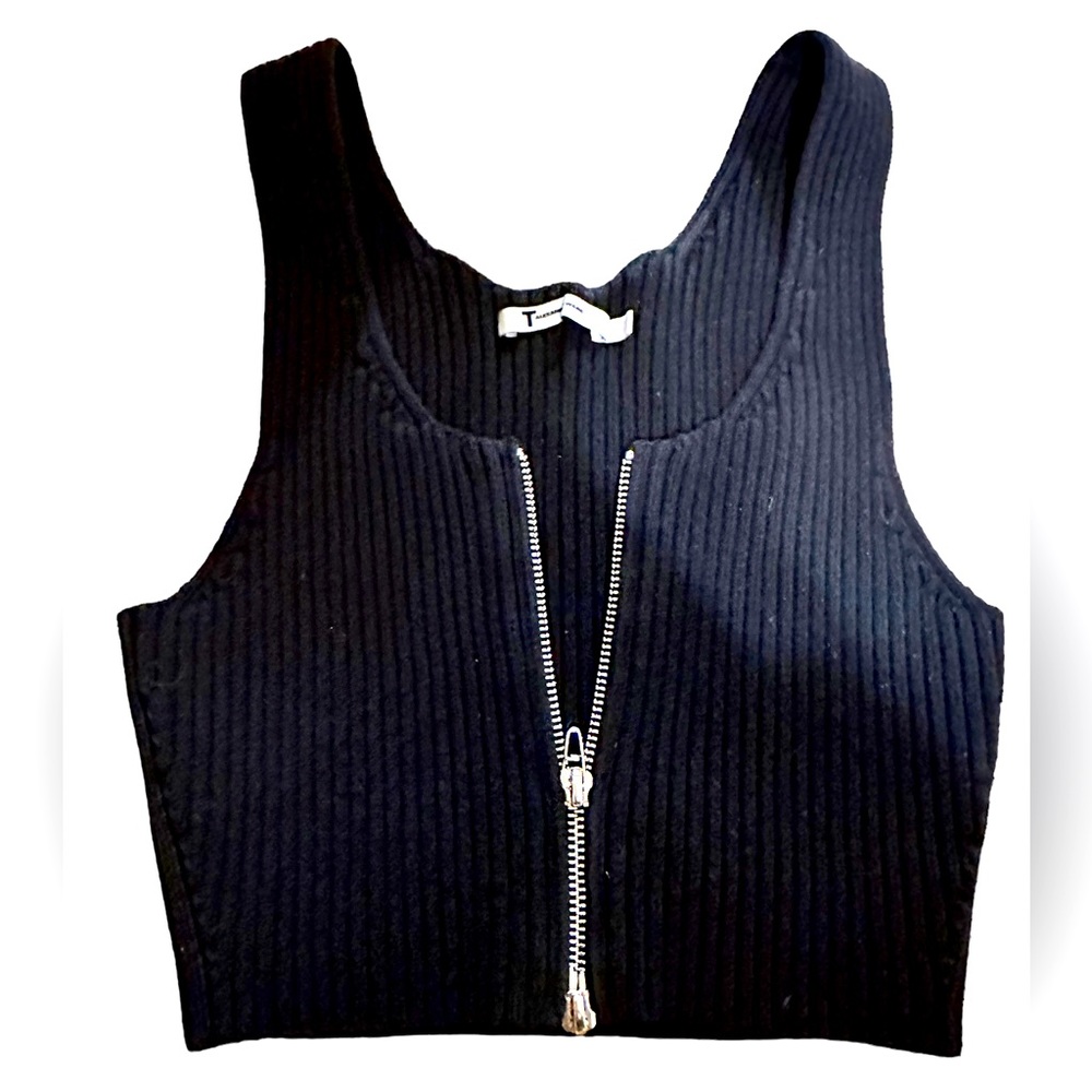 Alexander Wang Crop Top Cotton Rib Knit Two-way Zip size S